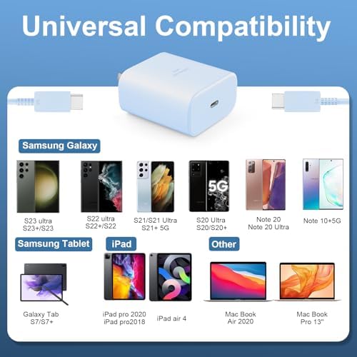 Rapid Charge 45 W USB Type C Power Adapter with 6.6 FT Cable for Samsung Galaxy – Ultimate Fast Charging Solution for S25/S25 Ultra/S24/S23/S22/Note Series – Enhanced Compatibility and Robust Build for Daily Demands