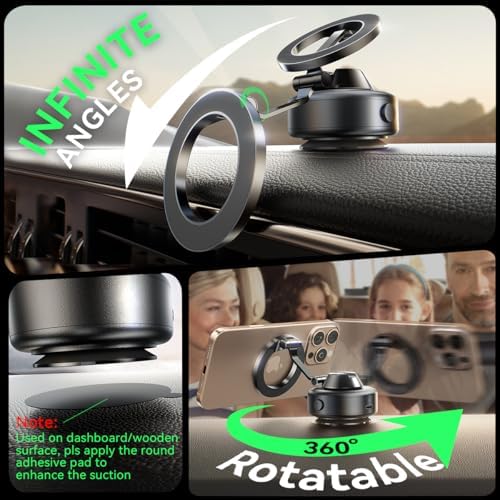 Electric Magnetic Car Phone Holder, 360 Rotation Vacuum Suction Cellphone Mount Foldable Car Mount Stand for iPhone12-16,Mirror/Glass/Screen/Smooth Surface (Not Charge Phone) – Enhanced Compatibility and Speed