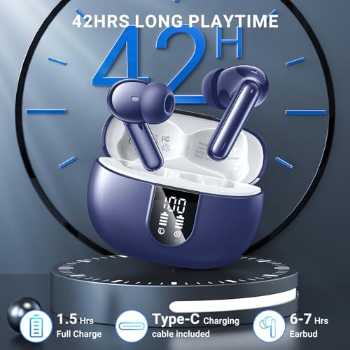 Elevate Your Audio Experience with Aoslen Wireless Earbuds – 2024 Hi-Fi Stereo Headphones Featuring 4 ENC Noise-Canceling Microphones, 42-Hour Playtime & Bluetooth 5.3 Connectivity – Perfect for Android & i OS Users, Sleek Design with LED Power Display for Ultimate Convenience