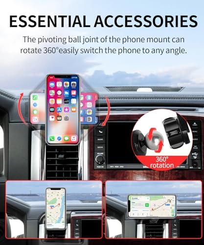 Dodge RAM 1500/2500/3500 Car Phone Holder: 360° Rotating Mag Safe-Compatible Mount for Seamless Navigation, Non-Damaging Install, Air Vent Safe Cell Phone Cradle for 2019-2024 Models