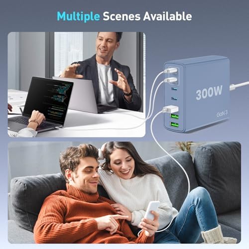 Power Up Efficiently: 300 W 7-Port USB-C Fast Charger Station – Dual PPS PD 100 W Laptop Power Adapter for Multi-Device Charging – Compact & Reliable Wall Hub in Blue – Perfect for Home & Office Use