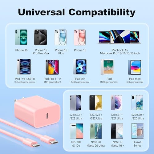 Dynamic Power Trio: 20 W USB-C Wall Charger Set with 6 ft Colorful Cable for i Phone 16/15 Pro/Plus/Pro Max & i Pad – Fast Charging Made Stylish and Convenient for On-the-Go Lifestyles | Compact Design for Effortless Portability and Enhanced Device Compatibility