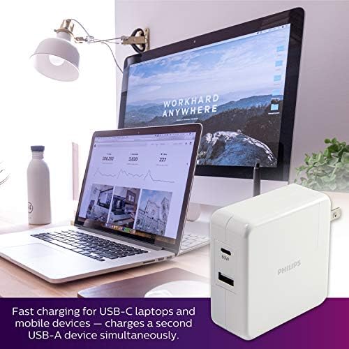 Philips 65 W Ga N Fast Charging Wall Charger – 3-Port USB-C & A Power Adapter for i Phone 15/16 Series & i Pad Pro – Compact, Foldable Design for Ultimate Portability – Efficient Multi-Device Charging Solution