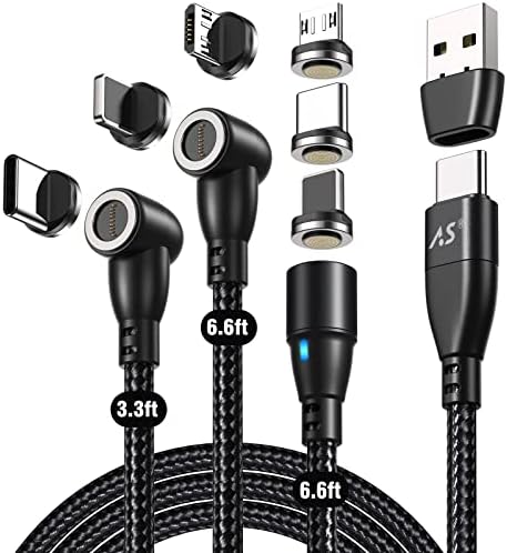 Experience Unmatched Versatility with A.S 9 PIN Magnetic Charging Cables – 3 Pack (3 ft, 6 ft, 6 ft) – 60 W PD Fast Charging Type C Magnet Charger for USB C, Micro USB, i-Products – Durable Nylon-Braided Design for Enhanced Longevity and Hassle-Free Data Syncing – Perfect for Home, Office, and On-the-Go Charging Solutions
