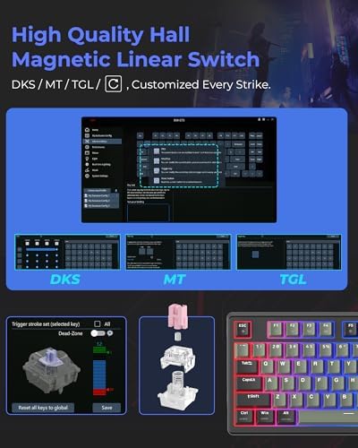 Hyper-Fast XVX G75 Wired Mechanical Gaming Keyboard – 75% Compact Design with Adjustable Actuation Points, 8 k Hz Polling Rate, and Ergonomic RGB Backlighting for Ultimate Performance and Comfort in Every Game Session