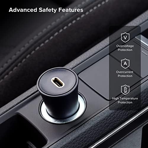 i Ottie Rapid Volt 30 W High-Speed Car Charger – USB-C Power Adapter for Google, Samsung & Apple Devices – Compact & Durable Fast Charger with Safety Features for On-the-Go Charging