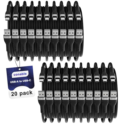 Conable 10-Pack 1 FT USB A to USB C Charging Cables – Fast Charge Up to 3 A, Durable Nylon Braided Design, Ideal for i Phone 15, Galaxy S23 & More – Travel-Friendly Multi-Device Solution for Home and Office Use