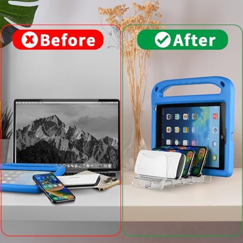 Sleek Acrylic Multi-Device Charging Stand – Black Organizer for Power Banks, Phones & Tablets – 4 Slot Desktop Holder with Enhanced Airflow for Rapid Charging & Tangle-Free Storage – Ideal for Home & Office Use