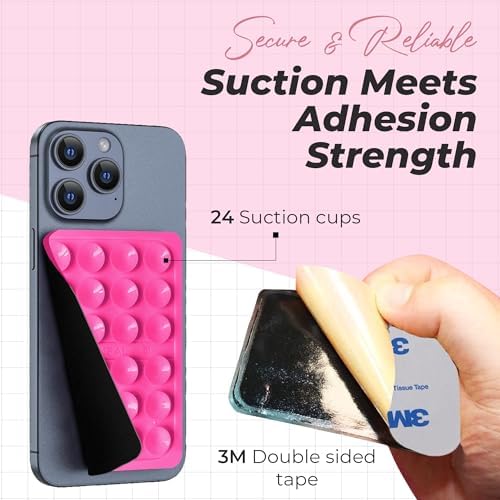 Maximize Your Mobile Creativity: 2-Pack Sticky Silicone Suction Phone Grip with 24 Powerful Suction Cups for Secure Hands-Free Selfies and Videos – Compatible with i Phone, Samsung, and Android – Durable Black Accessory for Ultimate Versatility and Convenience