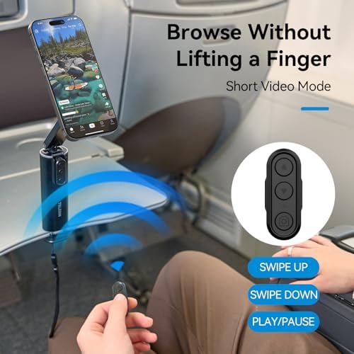Universal Airplane Phone Holder, Handsfree Bluetooth Phone Stand with 360° Rotation, Travel Essentials Page Turner Remote for TikTok & Mobile Controller, Ideal for Flying, Home, and Office Use – Enhanced Compatibility and Speed
