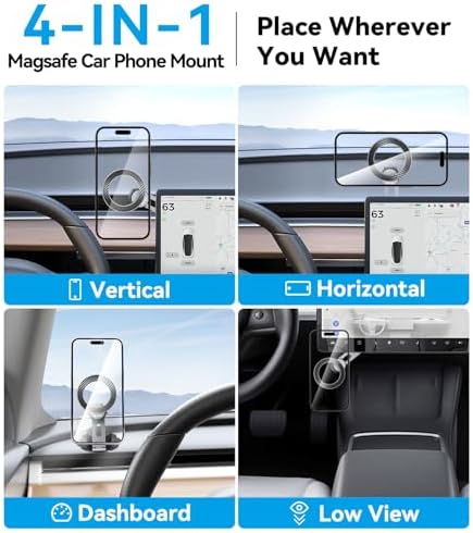 Nycetek Advanced Foldable Magnetic Phone Mount for Tesla Models Y, 3, S, and X – Premium Alloy Dashboard Holder for i Phone & Samsung – Enhances Driving Safety with Space-Saving Design and Effortless Hands-Free Navigation