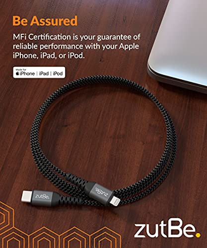 Elevate Your Charging Routine with the Shield MFi Certified USB-C to Lightning Cable – 6 ft Braided Kevlar Design for i Phone 14/13/12/11 Pro/Pro Max, i Pad, Air Pods, and i Pod – Rapid Power Delivery Support, Sleek Black & Silver Finish for Enhanced Durability and Style