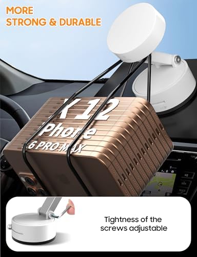 Vacuum Magnetic Phone Holder for Car – [ 360° Rotation & Foldable] Strong Suction Vacuum Magnetic Cell Phone Holder Stand, Height Adjustable Magnetic Phone Mount, For iPhone/All Phones (Any Surface) – Enhanced Compatibility and Speed