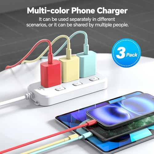 Revolutionary 3-Pack 20 W USB-C Fast Chargers with 10 FT Cables in Elegant Pink, Purple, and White – Ultimate Compatibility for i Phone 15/16 Pro/Max/Plus – Experience Lightning-Fast Charging and Stylish Convenience for All Your Power Needs