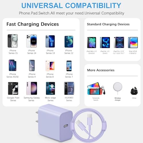 i Phone 16 Fast Charging Pack: 3 USB-C Blocks & 3 Durable 6 FT Cables for Ultimate Compatibility with i Phone 15, i Pad Pro, and Air Pods – Compact, Portable, and Reliable Power Solution for On-the-Go Users