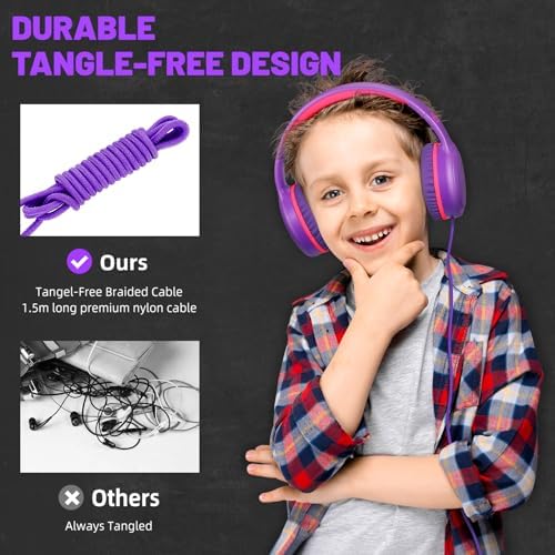 U2 Kids’ Lightweight Wired Headphones in Stylish Pink – Comfortable On-Ear Design Perfect for School, Travel, and Home | Durable, Easy-to-Use Headphones Compatible with i Pads, Tablets, and Laptops | Ideal for Young Girls and Students Seeking Engaging Audio Experience