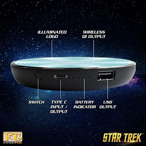 Star Trek Illuminating Wireless Charger & Backup Battery Pack – Sci-Fi Inspired Portable Phone Charger with Light-Up Transporter Pad Logo for Enhanced Compatibility and Fast Charging – Ultimate Gift for Star Trek Fans and Tech Enthusiasts