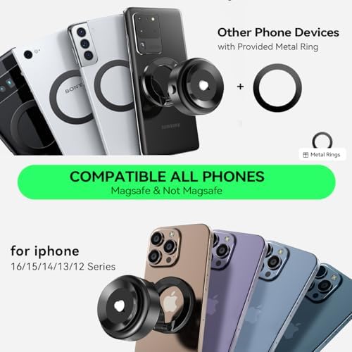 Electric Magnetic Car Phone Holder, 360 Rotation Vacuum Suction Cellphone Mount Foldable Car Mount Stand for iPhone12-16,Mirror/Glass/Screen/Smooth Surface (Not Charge Phone) – Enhanced Compatibility and Speed