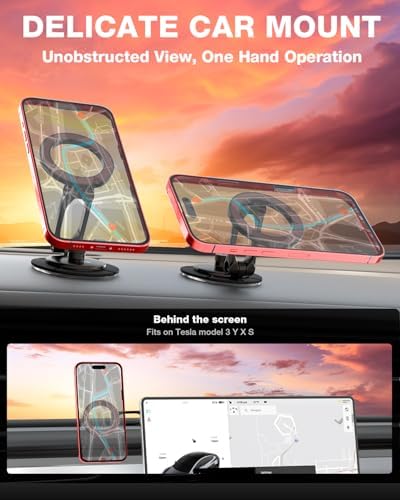 Elevate Your Tesla Experience with the Smolink All-Metal Magnetic Phone Mount – Premium Magnetic Holder for Tesla Model 3, Y, S, X, Compatible with Mag Safe and All Smartphones, Foldable Design for Sleek Aesthetics and Enhanced Durability, Perfect Car Dashboard Accessory for Hands-Free Navigation and Secure Device Attachment, Black Finish for a Refined Look