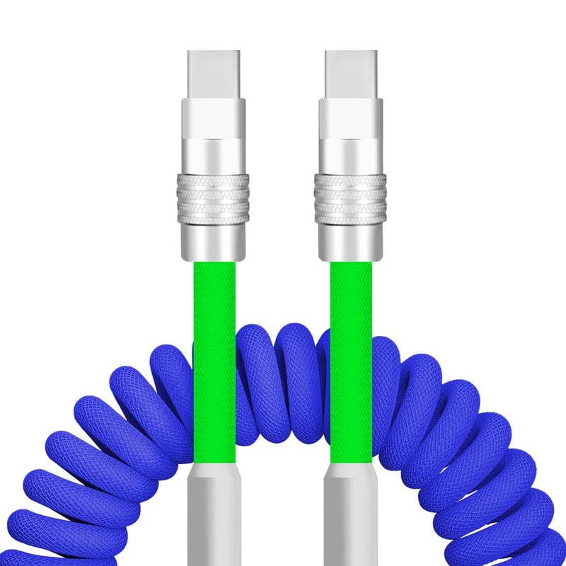 Dynamic Curly Chubby Coiled USB C Cable: 240 W Fast Charge Retractable Spiral Braid Cord for Carplay & Android Auto, Versatile Length 2.29 FT to 3.6 FT, Sleek Black and Red Design, Enhanced Compatibility for All USB-A to Type-C Devices