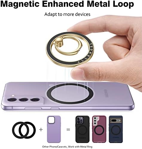 Allengel Bling Silver Magnetic Phone Grip – Stylish Mag Safe-Compatible Ring Holder & Kickstand for i Phone and Smartphones – 360-Degree Rotation, Secure Grip, and Elegant Design for Effortless Hands-Free Experience