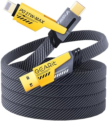 Ultimate 4-in-1 Fast-Charging Cable by GEARit – 100 W USB-C, USB-A & Lightning Connectors for Seamless Multi-Device Charging – 4.6 Feet Tangle-Free Flat Design for Enhanced Portability – Compatible with i Phone, Mac Book Pro, Tablets & More – Elevate Your Power Experience with Superior Durability and Efficiency