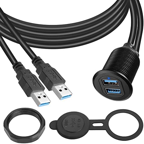 Revolutionize Your Vehicle’s Connectivity with QIANRENON Waterproof Dual USB 3.0 Extension Cable – 2 Male to 2 Female Configuration, 6.5 ft Length, LED-Illuminated Aluminum Housing for Secure Instrument Panel Mounting, Perfect for Cars, Boats, and Motorbikes