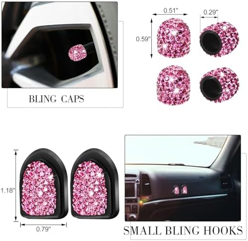 Transform Your Vehicle with Tallew’s 20-Piece Bling Car Accessories Set for Women – Stylish Rhinestone Car Decor, Hands-Free Phone Holder, Rapid Dual USB Charger, Practical Glasses Holders, Chic Pink Interior Essentials for Glamorous Driving Experience