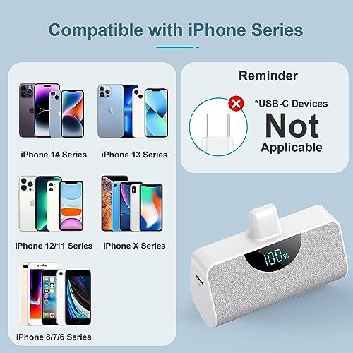 Ultra-Compact 5200 m Ah Power Bank for i Phone – 20 W PD Fast Charging Mini Portable Charger for i Phone 14 Pro Max/14/13/12/11/XR/X/8/7/6/SE – Lightweight Battery Pack with Intelligent Charging Technology for On-the-Go Power