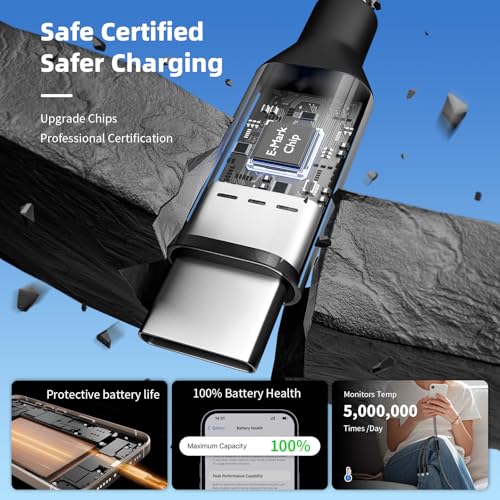 Ultra-Fast 240 W 4-in-1 USB C Charging Cable with Breathing Light Indicator – Multi-Device Compatibility for i Phone, i Pad, Samsung Galaxy, and Mac Book – 5 Ft Durable Cord in Stylish Purple for Efficient Data Sync and Enhanced Charging Performance