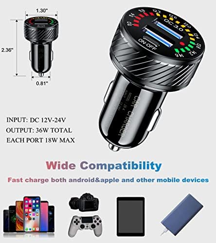 BARCOVAN Dual QC3.0 USB Car Charger Adapter – 36 W 3 A Fast Charging with Colorful Voltmeter Display & Energy-Saving ON/OFF Switch for Ultimate Convenience on the Go – Perfect for Modern Travelers and Tech Enthusiasts