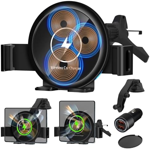 Upgrade Your Driving Experience with the 20 W Wireless Car Charger Mount for Galaxy Z Fold 6 – Effortless Auto-Clamping Design, Versatile Air Vent & Dashboard Compatibility, Enhanced Fast Charging with Built-in Cooling Fan for i Phone 16 Pro Max & More