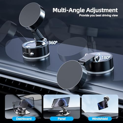 Vacuum Magnetic Phone Holder for Car, Upgraded 360°Suction Cup Phone Mount Foldable Magnetic Car Phone Holder Mount Retractable Suction Phone Stand for iPhone All Cell Phones /Car/Gym/Mirror/Shower – Enhanced Compatibility and Speed