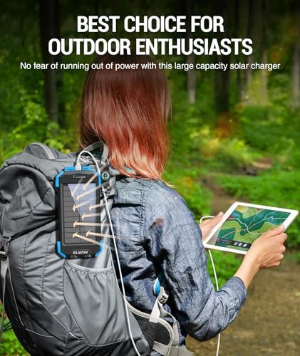 Ultimate BLAVOR Solar Charger Power Bank – 10,000 m Ah Portable Wireless Battery Pack with 20 W Fast Charging, USB-C Compatibility, Solar Panel for Sustainable Energy, and Dual Flashlight for Outdoor Adventures – Essential Gear for Campers and Hikers