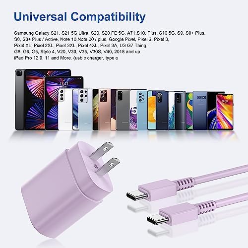 Ultra-Fast 25 W PD Type C Charger Duo with 6 ft USB-C Cables – Essential Charging Set for Android Galaxy S25, S24, S23, S22, S21, Note Series – Compact Design, Enhanced Safety Features, Ideal for Home & Travel