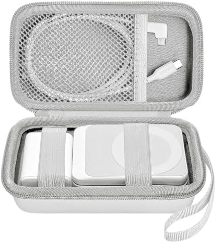 Portable 3-in-1 Charging Case for Anker Mag Go – Qi2 Certified 15 W Mag Safe Wireless Charger with Foldable Magnetic Stand for Apple Devices, Includes Storage for USB-C Cable and Apple Watch – Sleek White Travel Accessory for Ultimate Convenience and Efficiency
