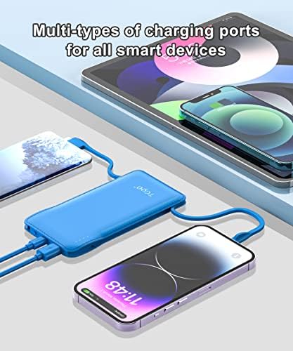 Ultra-Slim 10,000 m Ah TG90° Portable Power Bank with Built-in Lightning and USB-C Cables – Fast Charging, Lightweight Battery Backup for i Phone and Android Devices – Essential On-the-Go Charger for Busy Lifestyles