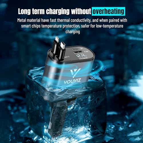 Versatile 4-in-1 Retractable Car Charger with Dual USB Ports – Fast Charging Solution for i Phone 16/15/14/13/12 & Android Devices – Compact Design with Tangle-Free Dual Retractable Cords (2.6 ft) – Perfect for Road Trips & Daily Commutes – Enhanced Compatibility for Samsung, Pixel & More