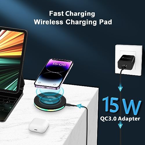 15 W Fast Wireless Charging Pad with QC 3.0 Adapter | Universal Charger for Samsung Galaxy S Series, i Phone 16-11 Pro Max, and Google Pixel 9-4 XL | Optimize Your Charging Experience with Enhanced Compatibility and Speed