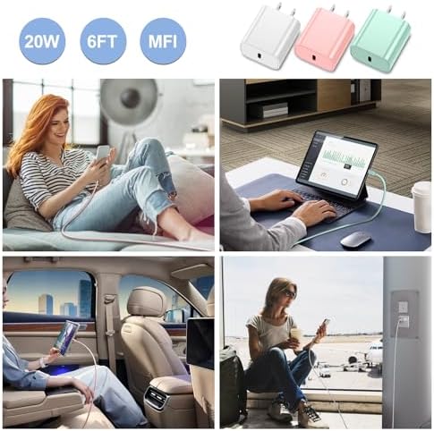 Premium 20 W PD Fast Charger Set for i Phone 14 – 3-Pack Type-C Wall Charger with 6 ft USB-C to Lightning Cables for Rapid Charging Compatibility with i Phone 14/14 Pro/14 Pro Max/13/12/11 – Optimal Speed and Versatility for Home, Office, and Travel