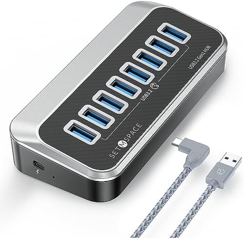 Transform Your Connectivity with Our 7-Port USB Hub – High-Speed USB 3.2 Gen1 Splitter Featuring Unique 32° Angled Design for Easy Access – Perfect for PCs, Laptops & More – Enjoy 5 Gbps Data Transfer Speeds with a 3.28 ft Cable for Ultimate Flexibility & Enhanced Productivity – Ideal for Home & Office Use