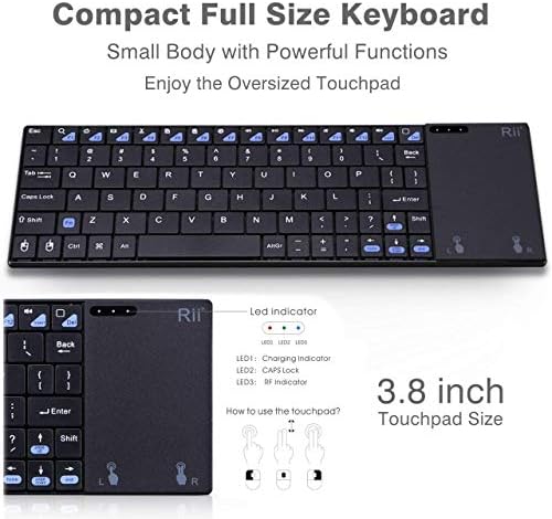 Rii K12+ Mini Wireless Keyboard with Touchpad – Sleek Stainless Steel Design for Mac, PC, and Tablet – Ultimate Portable Solution for Smart TVs and Raspberry Pi – Effortless Navigation and Productivity on the Go