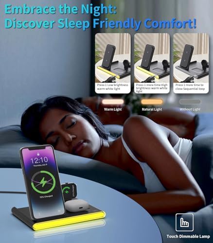 Ultimate 4-in-1 Foldable Wireless Charging Station: Fast Charger for i Phone 11-16, Apple Watch, Air Pods & Galaxy S9-S23 – Portable, Space-Saving Dock with Adapter in Sleek Black for Enhanced Compatibility and Quick Power-Up Solutions