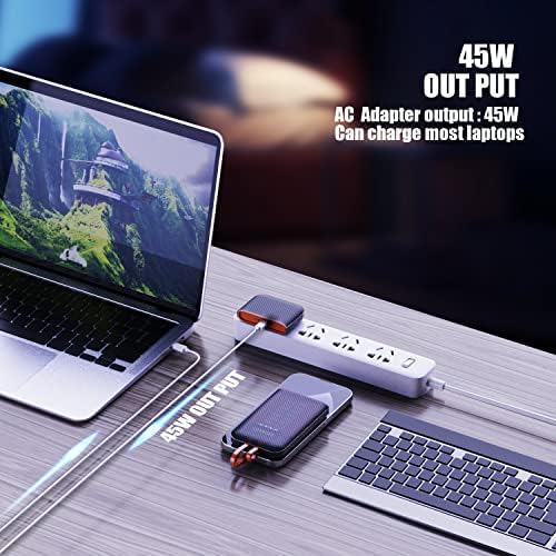 Power Your Devices Anywhere with the 45 W USB-C Portable Charger – 10000 m Ah External Battery Pack with Built-in AC Wall Plug for Rapid Charging of i Phone, Laptop & Android – 5 Outputs for Ultimate Versatility and Convenience