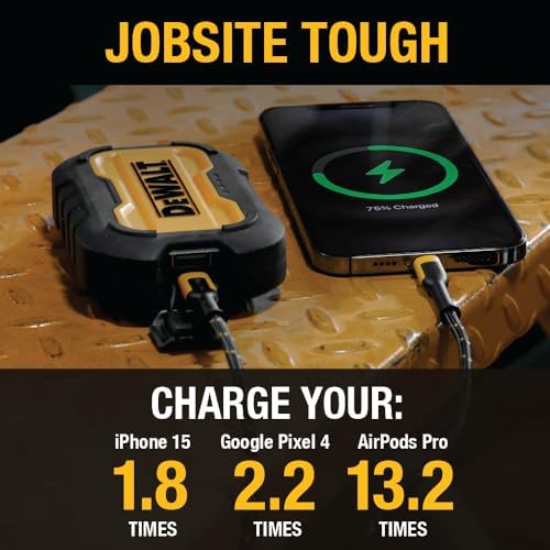 DEWALT 10,000 m Ah Heavy Duty Portable Charger: Fast USB-C Power Bank for i Phone 16/15/14/13 & Samsung Galaxy – Ultimate Durability & Enhanced Charging Speed for On-the-Go Lifestyle