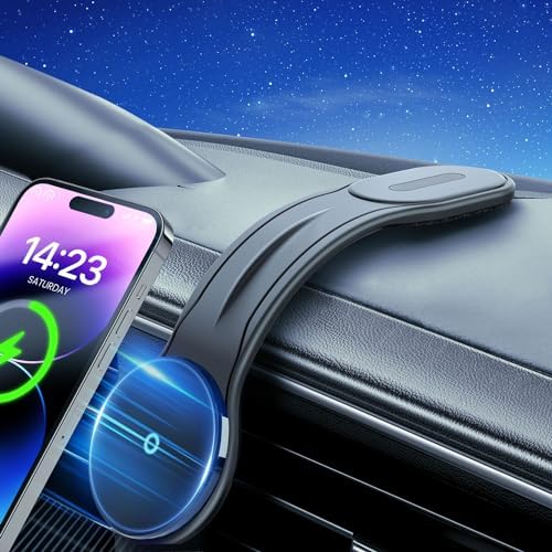 Revolutionary 15 W Mag Safe Car Charger Mount with 360° Adjustable Aluminum Arm – Effortless Fast Wireless Charging for i Phone 12-16 Pro Max – Sleek and Durable Phone Holder for Enhanced Driving Convenience – Your Essential Car Accessory for Modern Lifestyles