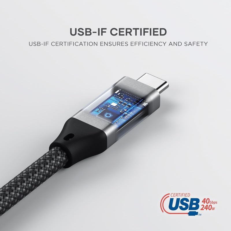 Satechi USB C to USB C 4.0 Pro Cable – 240 W Power Delivery, 8 K @ 60 Hz & 4 K @ 120 Hz Support, 40 Gbps High-Speed Data Transfer, USB-IF Certified for Ultimate Performance, 4 ft Length for Versatile Use – Ideal for Gamers & Professionals