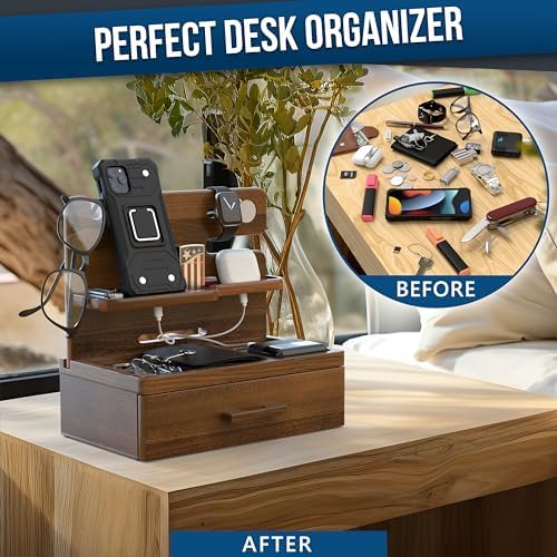 BarvA Phone Docking Station with Drawer Organizer | Night Stand Desk Charging Station | Upgraded Nightstand Organizer | Dresser Smart Watch Earbuds Phone Stand | Room Decor Gifts for Women Men Mom – Enhanced Compatibility and Speed
