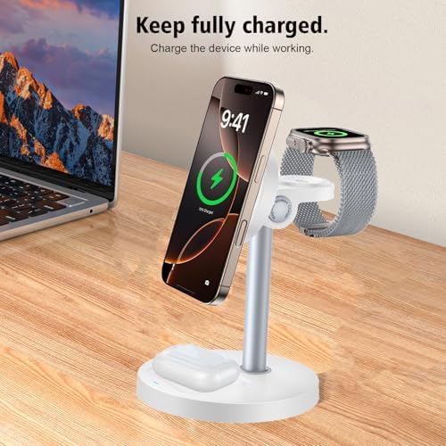 2025 Premium 3-in-1 Wireless Charging Station for i Phone 16/15/14/13/12, Apple Watch 9/Ultra 2, and Air Pods | 20 W Fast Charger with Mag-Safe Alignment, Sleek Black Bedside Dock for Enhanced Device Organization and Efficiency