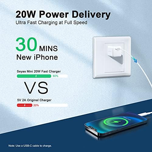 Compact 20 W USB C Wall Charger by Seyas – Fast Charging Adapter for i Phone, i Pad, Air Pods, Pixel, Galaxy, Switch – Dual-Pack with Enhanced Compatibility and Safety Features for Everyday Convenience